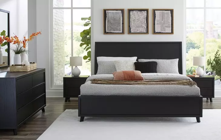 Danziar Black 6 Drawer Dresser and Rectangular Mirror