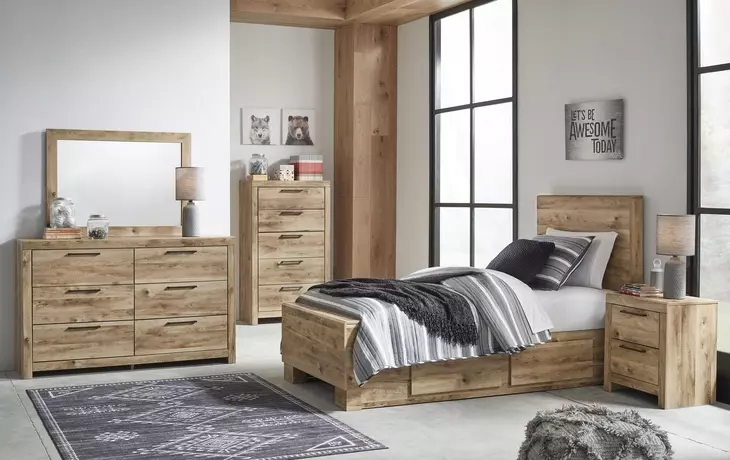 Hyanna Tan Brown 6 Drawer Dresser and Rectangular Mirror