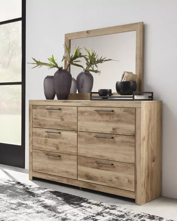 Hyanna Tan Brown 6 Drawer Dresser and Rectangular Mirror