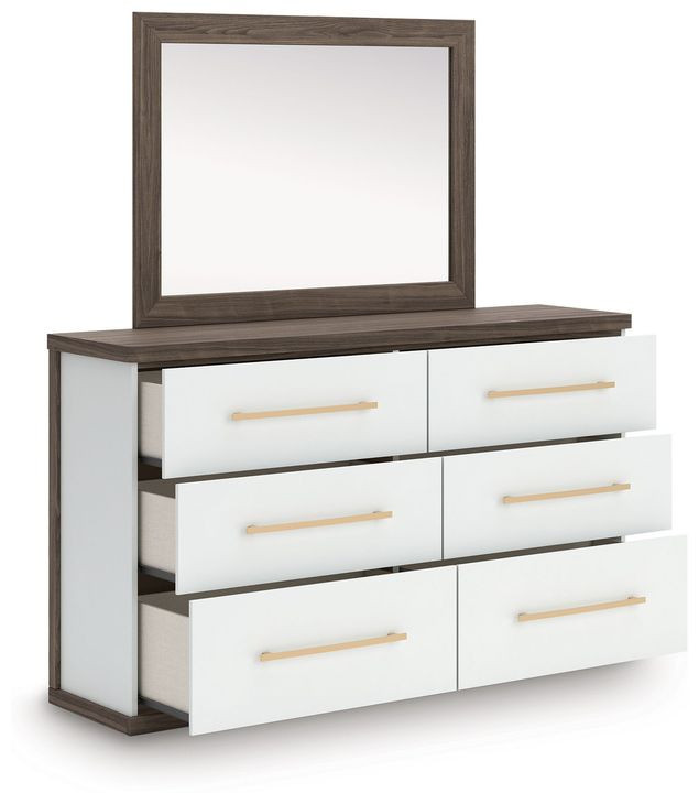 Nendalane White and Brown Upholstered Bedroom Set with LED