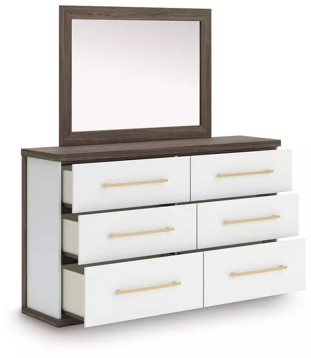 Mazilar White and Brown Upholstered Bedroom Set with LED