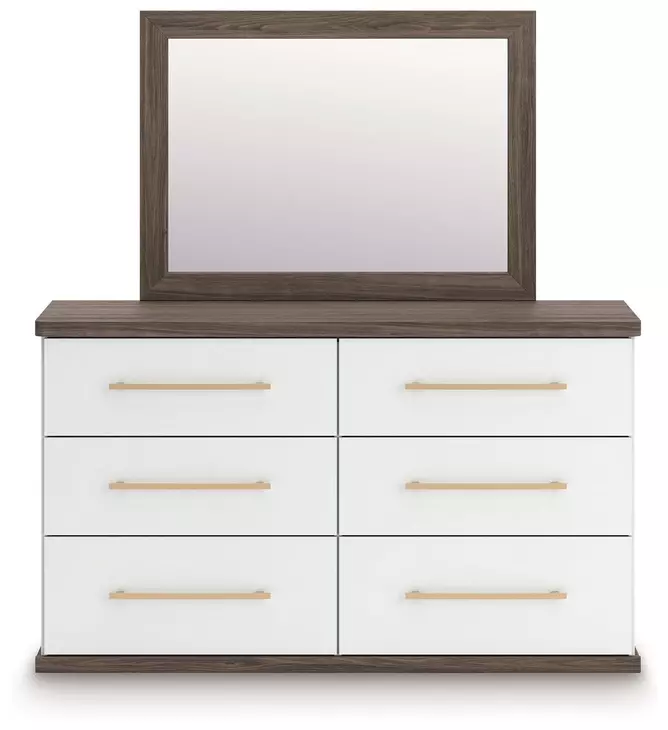 Mazilar White and Brown 6 Drawer Dresser with Rectangular Mirror