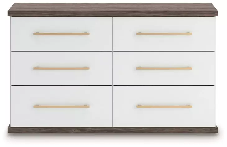 Mazilar Dark Brown and Matte White 6 Drawer Dresser