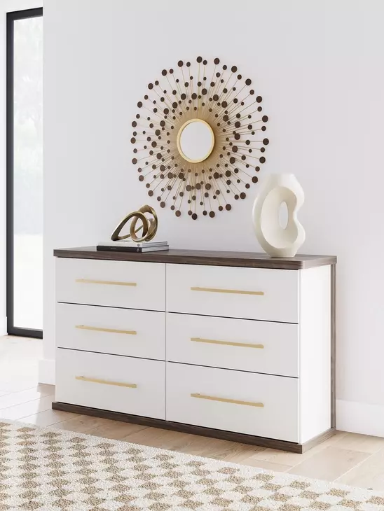 Mazilar Dark Brown and Matte White 6 Drawer Dresser