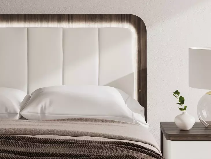 Mazilar White and Brown Queen Upholstered Bed with LED