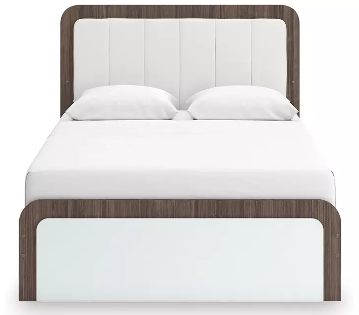 Mazilar White and Brown Queen Upholstered Bed with LED