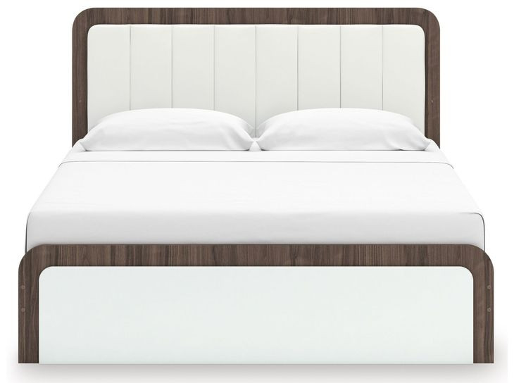Nendalane White and Brown King Upholstered Bed with LED