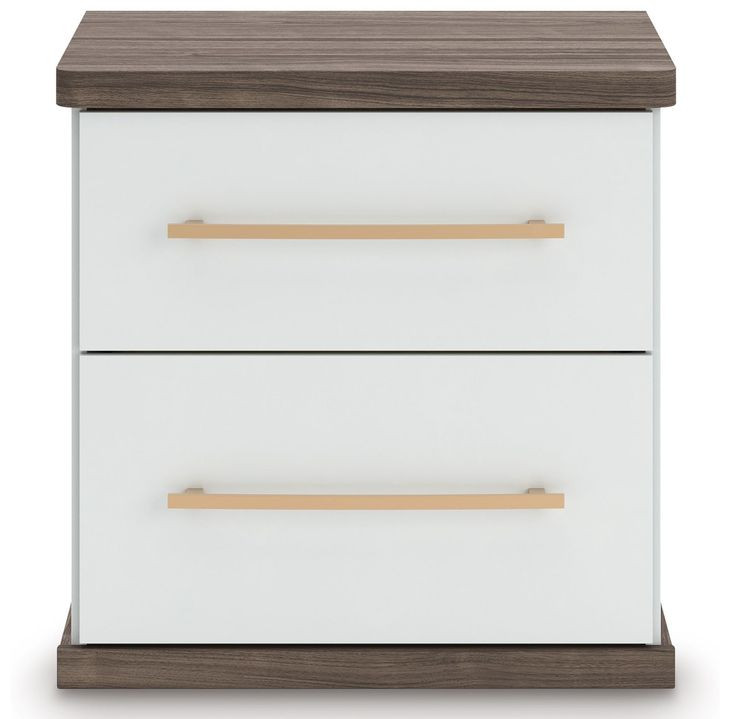 Nendalane Brown and White 2 Drawer Nightstand with USB Charging