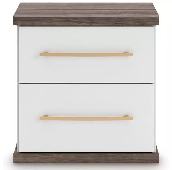 Mazilar Brown and White 2 Drawer Nightstand with USB Charging