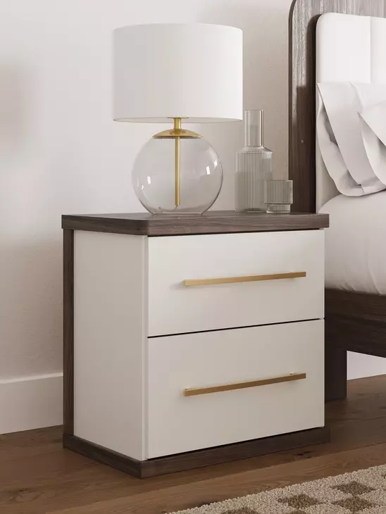 Mazilar Brown and White 2 Drawer Nightstand with USB Charging