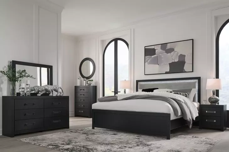 Raechalla Black 6 Drawer Dresser and Rectangular Mirror