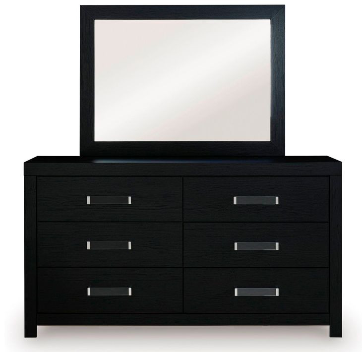 Raechalla Black 6 Drawer Dresser and Rectangular Mirror