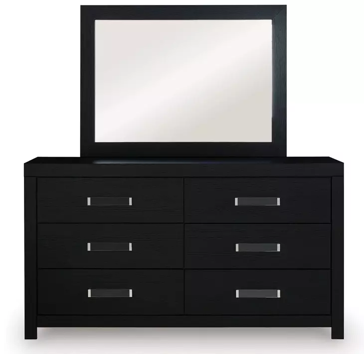 Raechalla Black 6 Drawer Dresser and Rectangular Mirror