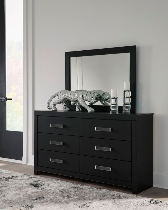 Raechalla Matte Black Rectangular Dresser Mirror