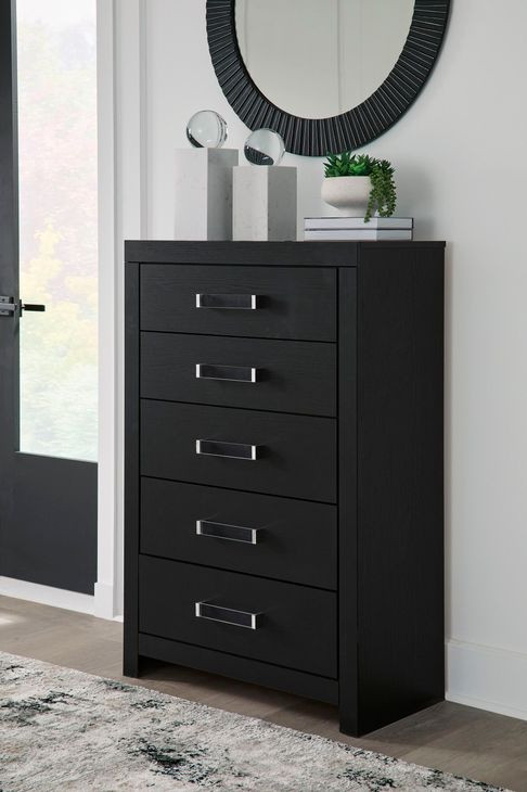 Raechalla Matte Black 5 Drawer Chest