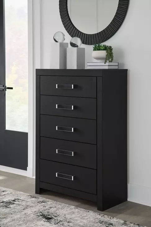 Raechalla Matte Black 5 Drawer Chest