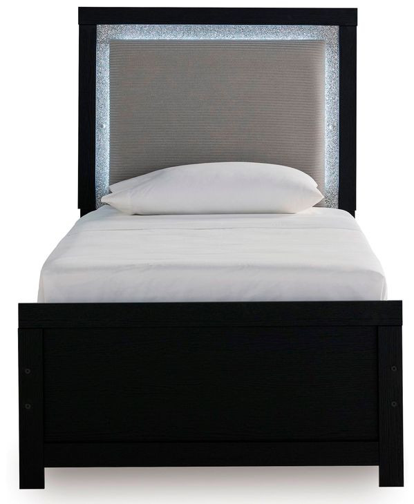 Raechalla Black Twin Upholstered Panel Bed with LED