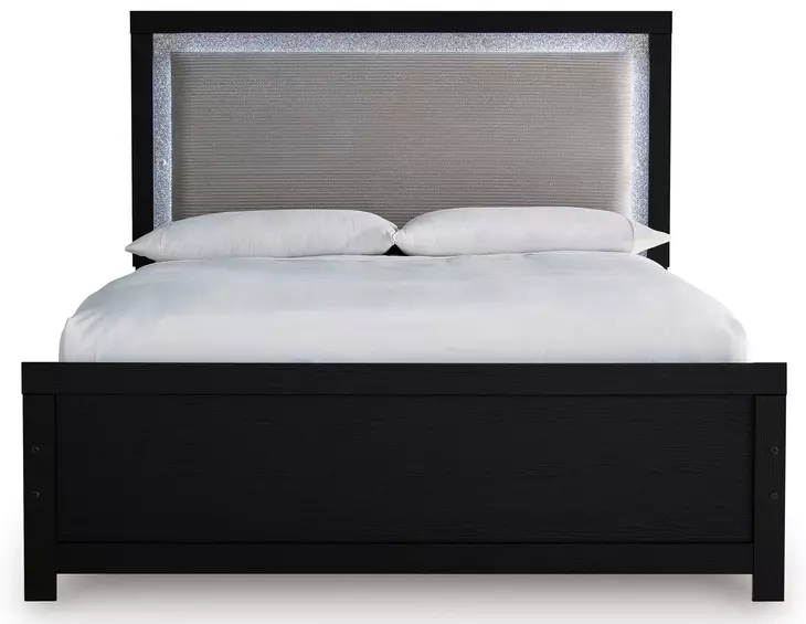 Raechalla Black Full Upholstered Panel Bed with LED