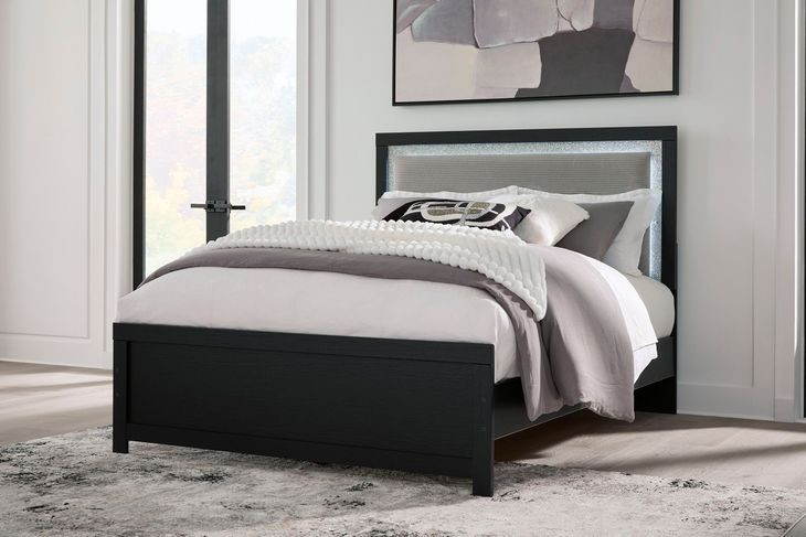 Raechalla Black Full Upholstered Panel Bed with LED