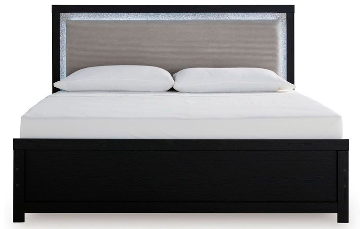 Raechalla Black King Upholstered Panel Bed with LED