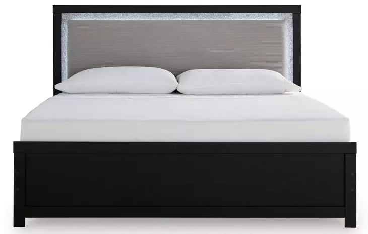 Raechalla Black King Upholstered Panel Bed with LED