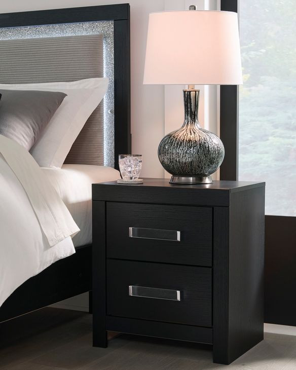 Raechalla Matte Black 2 Drawer Nightstand