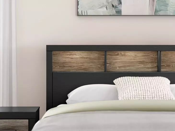 Jonnifer Warm Gray and Matte Black Queen Bookcase Headboard with LED