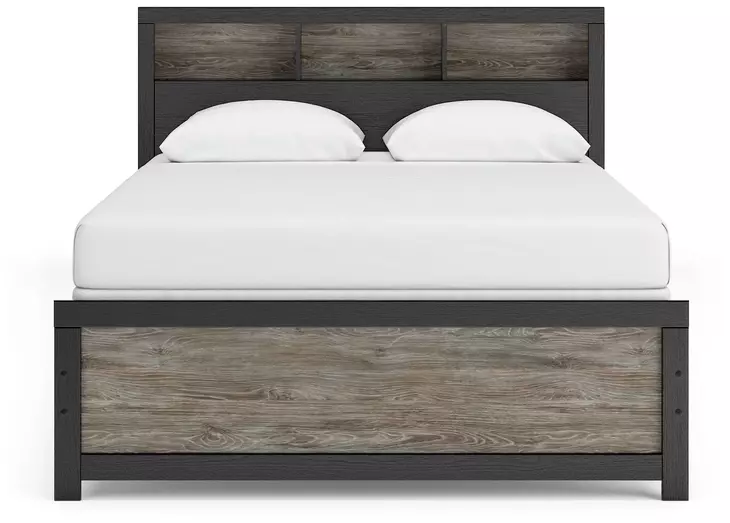 Jonnifer Matte Black and Warm Gray Queen Bookcase Storage Panel Bed with LED