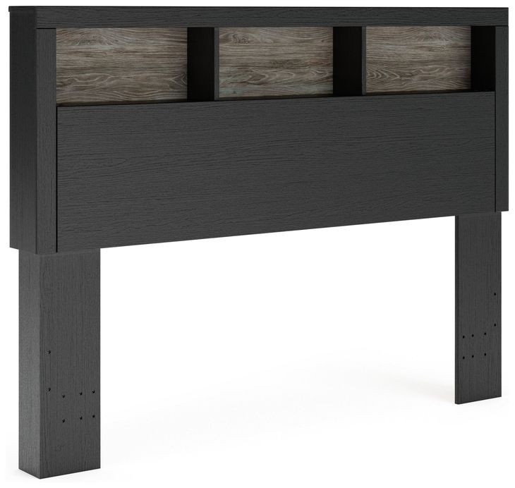 Ryderton Matte Black and Warm Gray Queen Bookcase Storage Panel Bed with LED