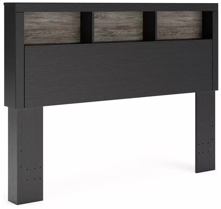 Jonnifer Matte Black and Warm Gray Queen Bookcase Storage Panel Bed with LED