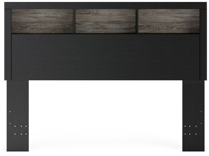 Ryderton Warm Gray and Matte Black Queen Bookcase Headboard with LED