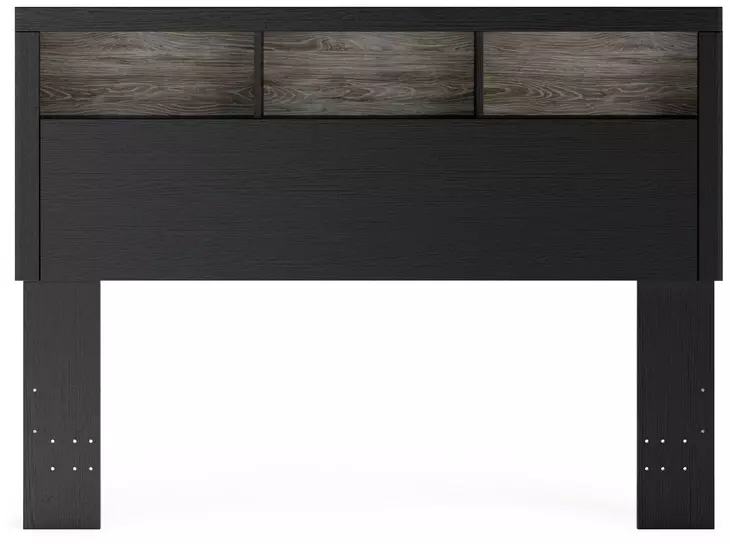 Jonnifer Warm Gray and Matte Black Queen Bookcase Headboard with LED