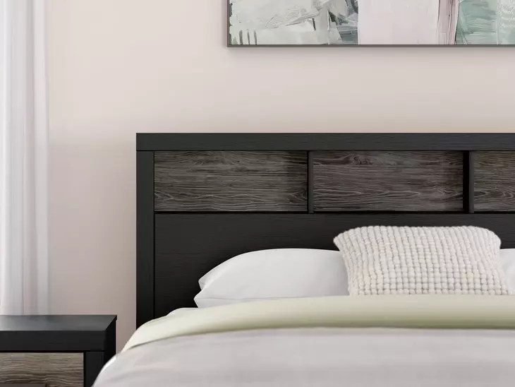 Jonnifer Warm Gray and Matte Black King Bookcase Headboard with LED