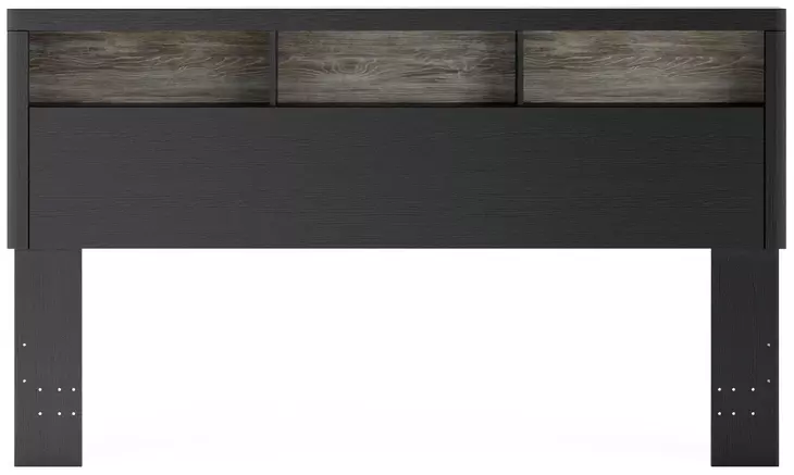 Jonnifer Warm Gray and Matte Black King Bookcase Headboard with LED