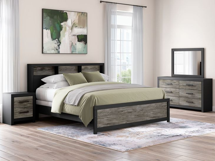 Ryderton Black and Gray King Panel Bookcase Bed
