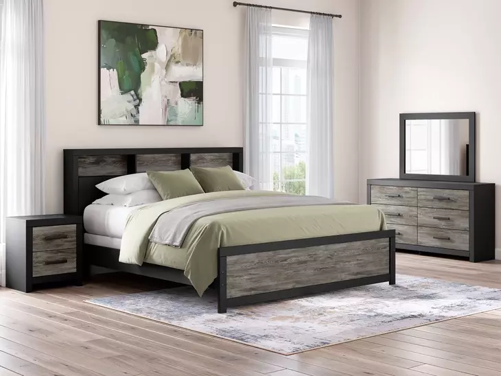 Jonnifer Black and Gray 2 Drawer Nightstand