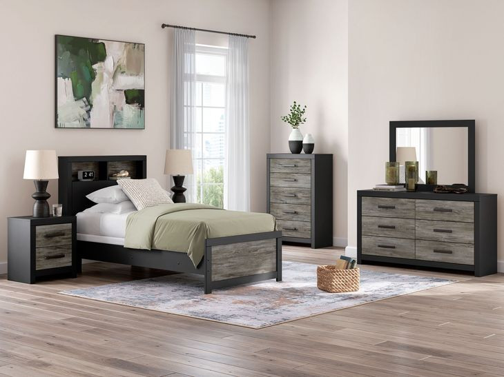 Ryderton Black and Gray Youth Panel Bookcase Bedroom Set