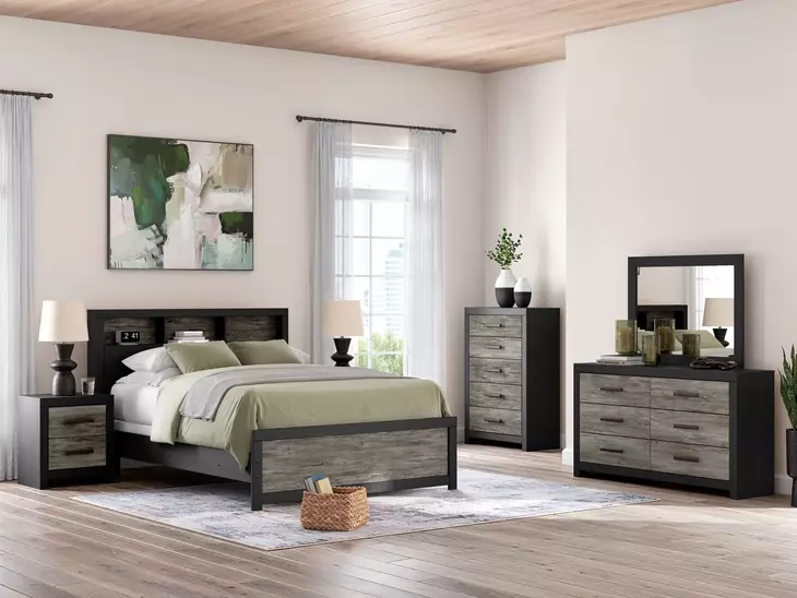 Jonnifer Black and Gray Queen Panel Bookcase Bed