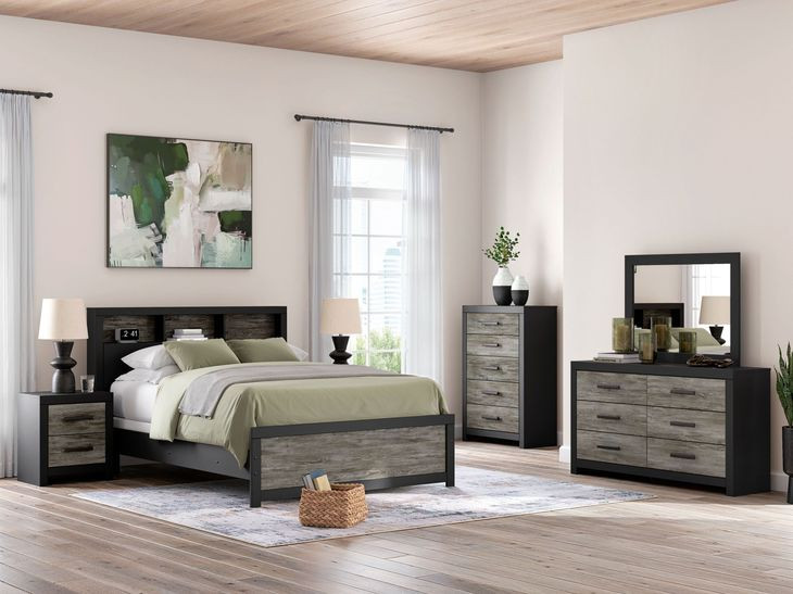 Ryderton Black and Gray Panel Bookcase Bedroom Set