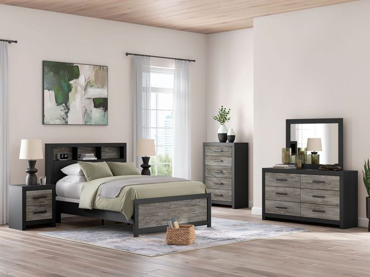 Ryderton Black and Gray Full Panel Bookcase Bed