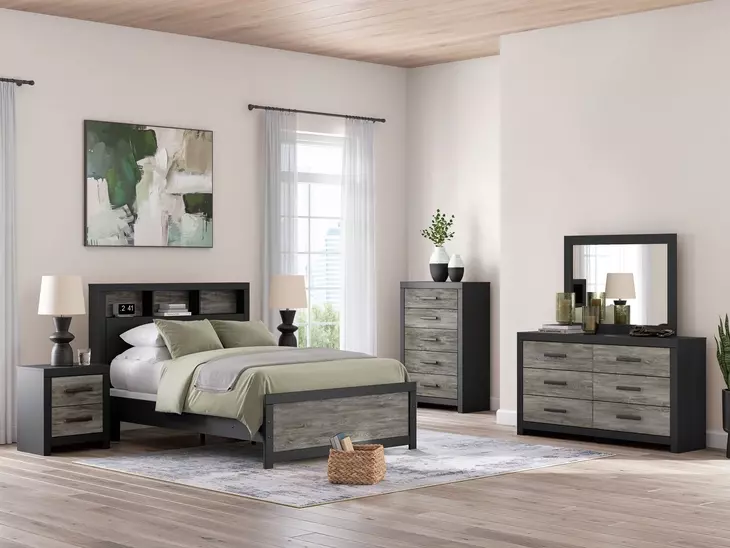 Jonnifer Black and Gray Full Panel Bookcase Bed