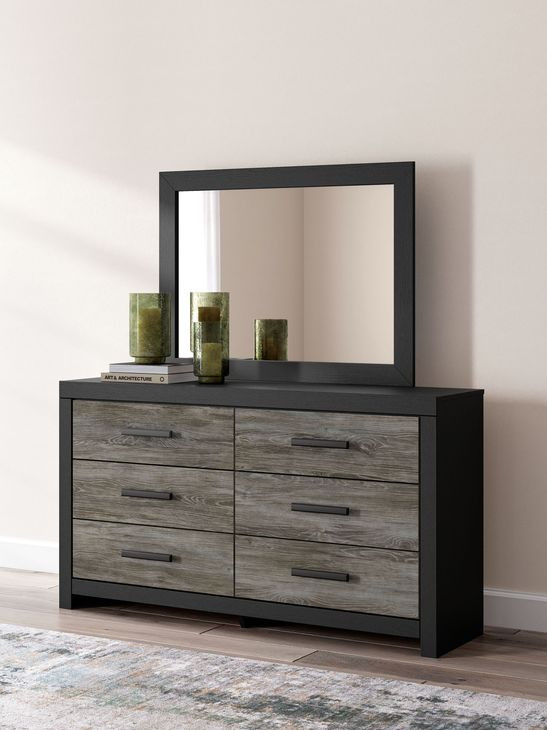 Ryderton Black and Gray 6 Drawer Dresser with Rectangular Mirror