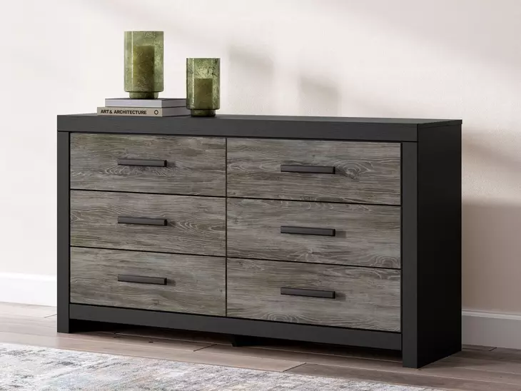 Jonnifer Matte Black and Warm Gray 6 Drawer Dresser