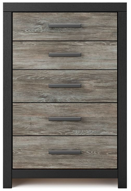 Ryderton Warm Gray and Matte Black 5 Drawer Chest