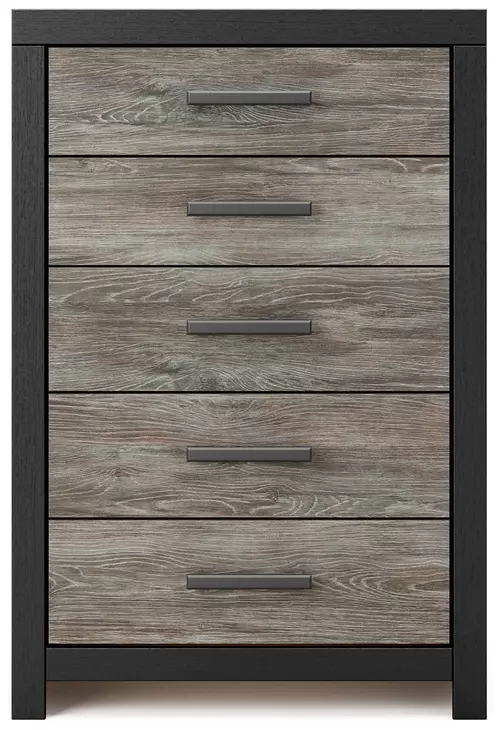 Jonnifer Warm Gray and Matte Black 5 Drawer Chest