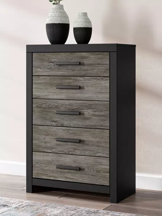 Jonnifer Warm Gray and Matte Black 5 Drawer Chest