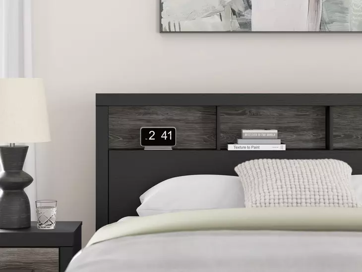 Jonnifer Black and Gray Queen Panel Bookcase Bed