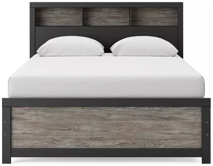 Jonnifer Black and Gray Queen Panel Bookcase Bed