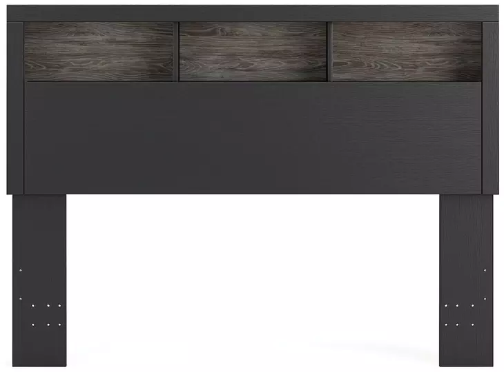 Jonnifer Warm Gray and Matte Black Queen Bookcase Headboard