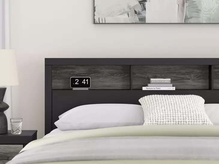 Jonnifer Warm Gray and Matte Black King Bookcase Headboard